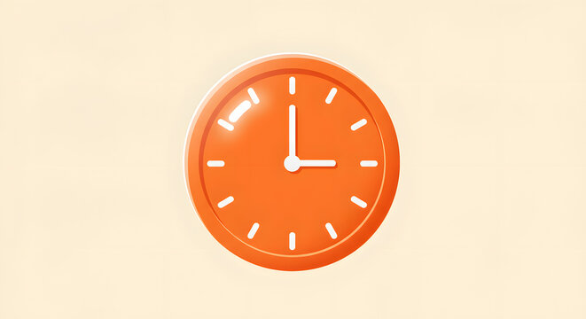 Orange Analog Clock on Cream Background: Three O'Clock