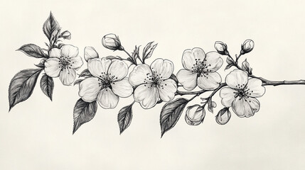 Botanical Ink Cherry Beautifully Stylized Drawing