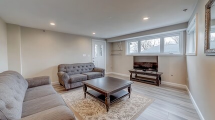 A comfortable living room with a modern aesthetic.