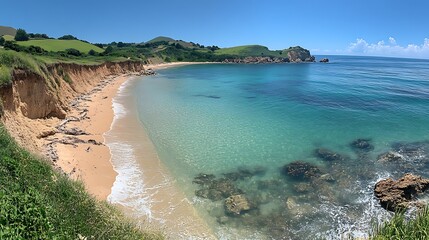 Coastal landscape featuring beach ocean and clear sky