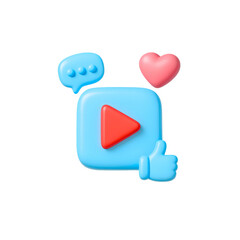 3D Video Play Button with Social Icons Digital Marketing Icon