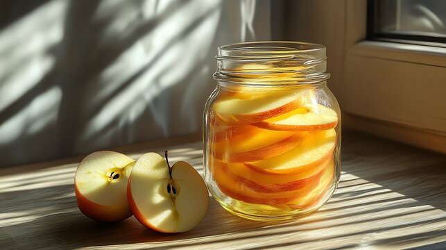 Minimal waste harvest snack kit with apple slices and jar