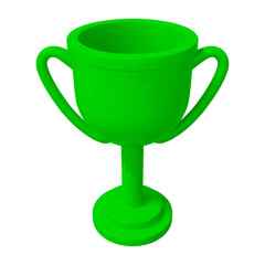 3d green trophy cup. Stock vector illustration on isolated background.