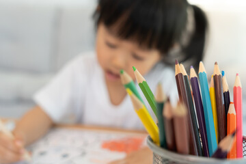 Happy Asia children playing learning paint on paper. Activity, development, IQ, EQ, meditation,...