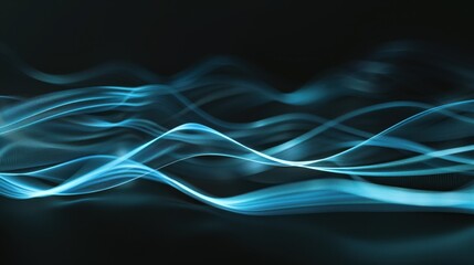 Naklejka premium Cold cyan digital waves on black, harmonic flowing lines with soft light glow, modern abstract tech-style backdrop 