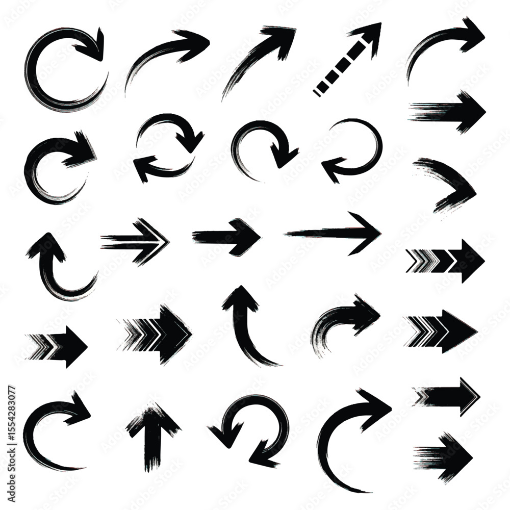 Poster creative arrows in grunge style, vector collection, beautiful and stylish. bold arrows, graphic set 