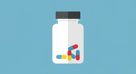 Pill Bottle Illustration on Blue Background