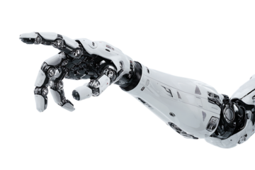 Close up of a robotic arm pointing.