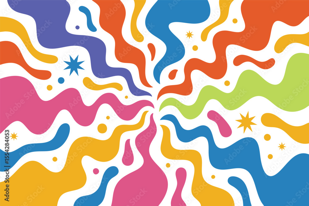 Poster psychedelic swirl pattern with star accents vector illustration - a groovy and colorful background f