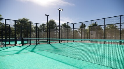 Net  Padel tennis court closeup with turquoise color surface
