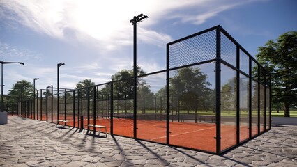 Terracotta padel tennis court color 3d rendering