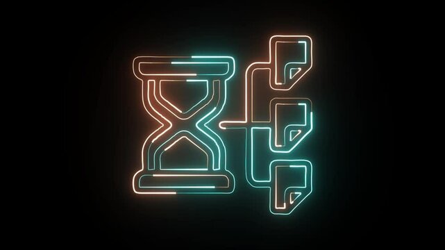  Glowing neon line Time icon animation. Clock symbol HD video isolated on black background.