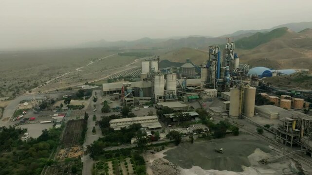 Aerial drone view of a cement factory