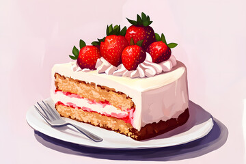 a piece of cake with strawberries on top