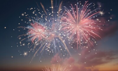 Naklejka premium Vibrant fireworks display at night festive celebration holiday party