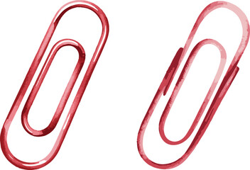 Two red paperclips isolated on white background in a watercolor style