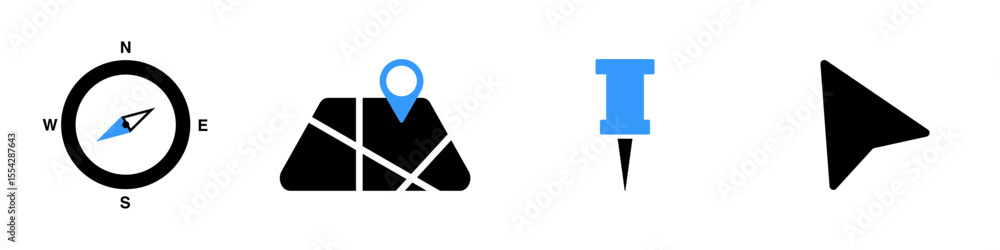Poster collection of navigation icons on transparent background