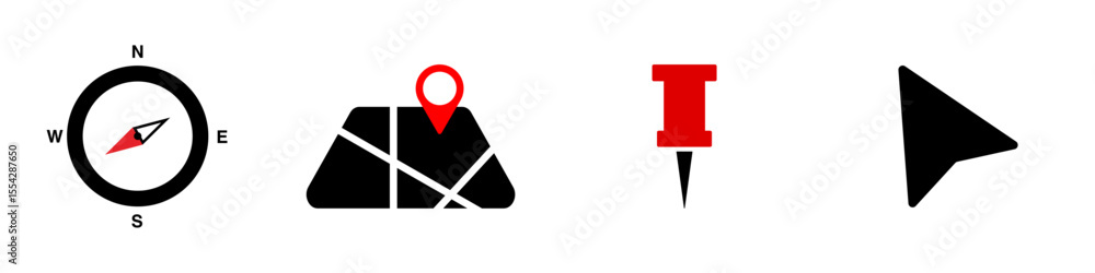 Poster collection of navigation icons on transparent background
