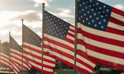 American flags waving in the wind patriotism and national symbolism