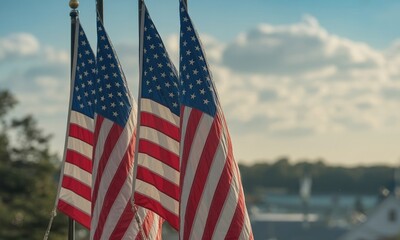 American flags waving in the wind patriotism national identity freedom