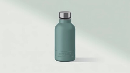 Matte Green Water Bottle on Light Background