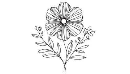 Continuous one single minimal line drawing Daisy flower