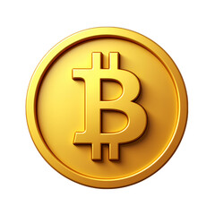 Golden Bitcoin Symbol with Glossy Finish, Transparent Background, 3D Realism Asset