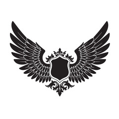 Obraz premium Elegant vintage art silhouette emblem featuring wings and shield design element