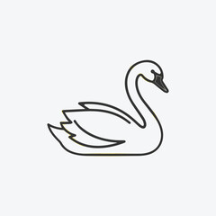 Elegant black outline swan icon with subtle gold accents on a light gray background