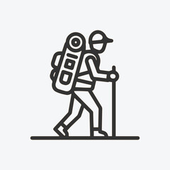 Stylized icon of a person hiking with a backpack and trekking pole