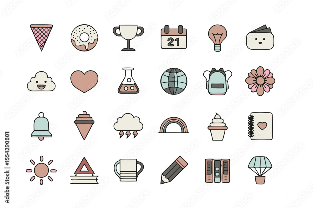 Poster decorative icons: a captivating array of hand-drawn icons, ideal for enhancing design projects. show
