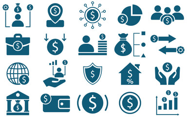 Modern Finance and Payment Icon Set – Line and Solid Style Vector Collection for Web and Mobile Apps
