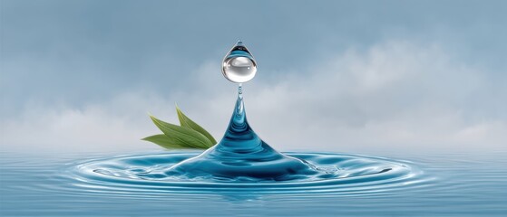 Captivating Reflection: A Water Drop Holding Nature's Essence with a Leaf in the Light