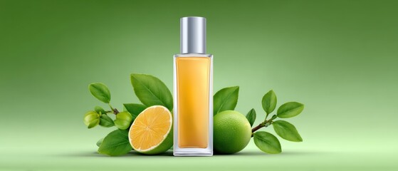 Refreshing Lime Oil and Vibrant Lime on a Green Background for Your Skincare Needs and Creative Graphics