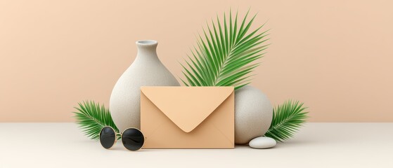 A Beautiful Arrangement of a Vase with a Lush Plant and an Intriguing Letter for Creative Inspiration and Design