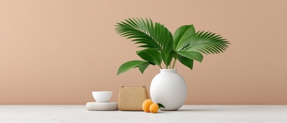 Breezy Decor Elements with a Stylish White Vase and Lush Green Plant Perfect for Contemporary Interiors and Picture-Perfect Settings