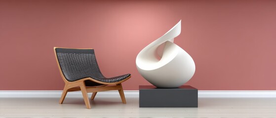 Explore the Surreal Beauty of a Playful Pastel Sculpture with a Chair and Vase in an Artistic Setting