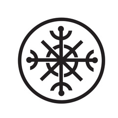 Fototapeta premium Simple vintage art silhouette snowflake design within a circular frame on white background