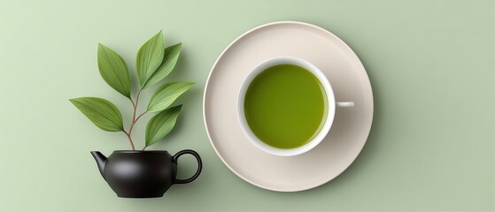 Delight in the Tranquility of Green Tea with a Beautiful Teapot by Your Side for Ultimate Wellness
