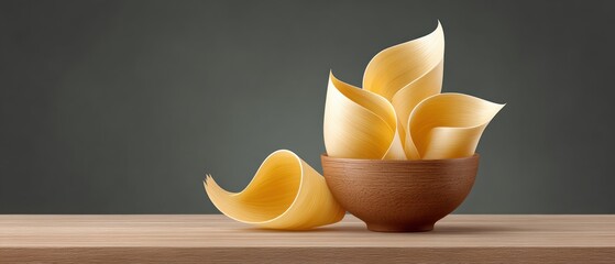 Exploring the Art of Woodworking: A Beautiful Wooden Bowl Filled with Fresh Pasta Noodles