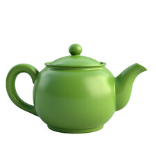 Green Teapot with Glossy Finish on Transparent Background, 3D Realism Design Element