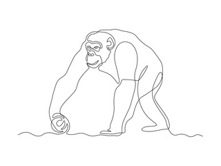 Abstract Monkey,chimpanzee, gorilla. continuous single one line art drawing sketch, logo