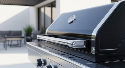 Modern outdoor barbecue grill in stylish patio setting