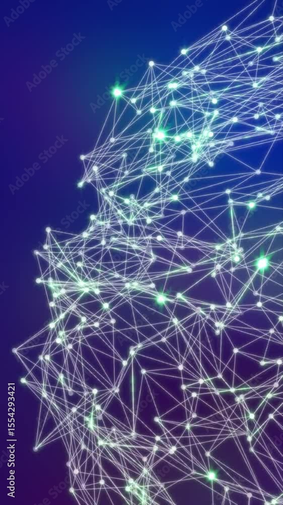 Poster abstract digital network with glowing green nodes and connecting white lines