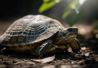 Turtle basking in natural sunlight