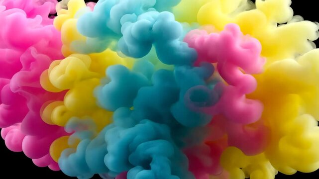 Colorful smoke bomb explosion with thick clouds and vibrant swirling motion, perfect for transitions, creative visuals, festival scenes, or dynamic video overlays.