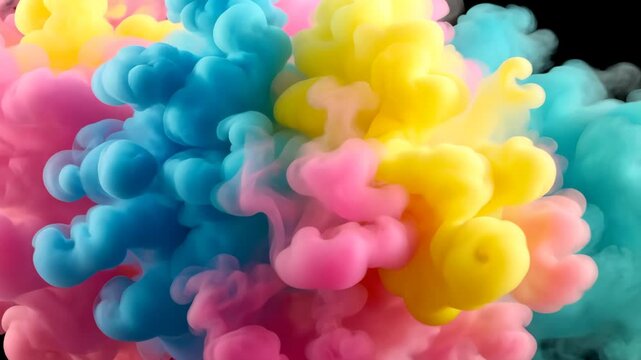 Colorful smoke bomb explosion with thick clouds and vibrant swirling motion, perfect for transitions, creative visuals, festival scenes, or dynamic video overlays. - Powered by Adobe