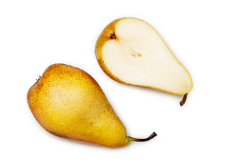Yellow pear and half isolated on a white background, contour