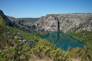High angle view of the river canyon in Krka National Park