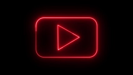 play button icon animation glowing neon red color stop press start circle button click sign symbol on black background - Powered by Adobe
